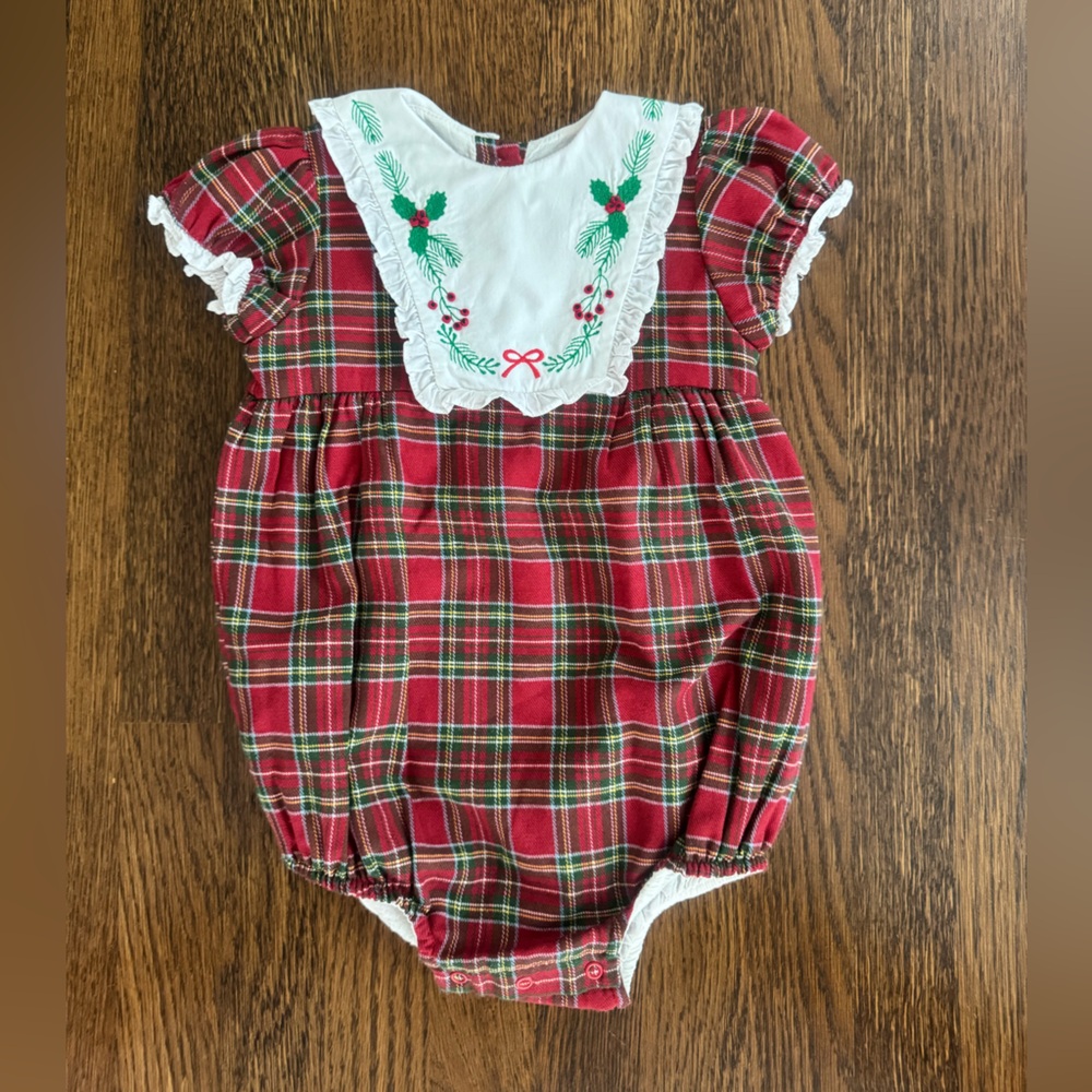 Dondolo Holiday Plaid Bubble with Embroidered Collar size 2